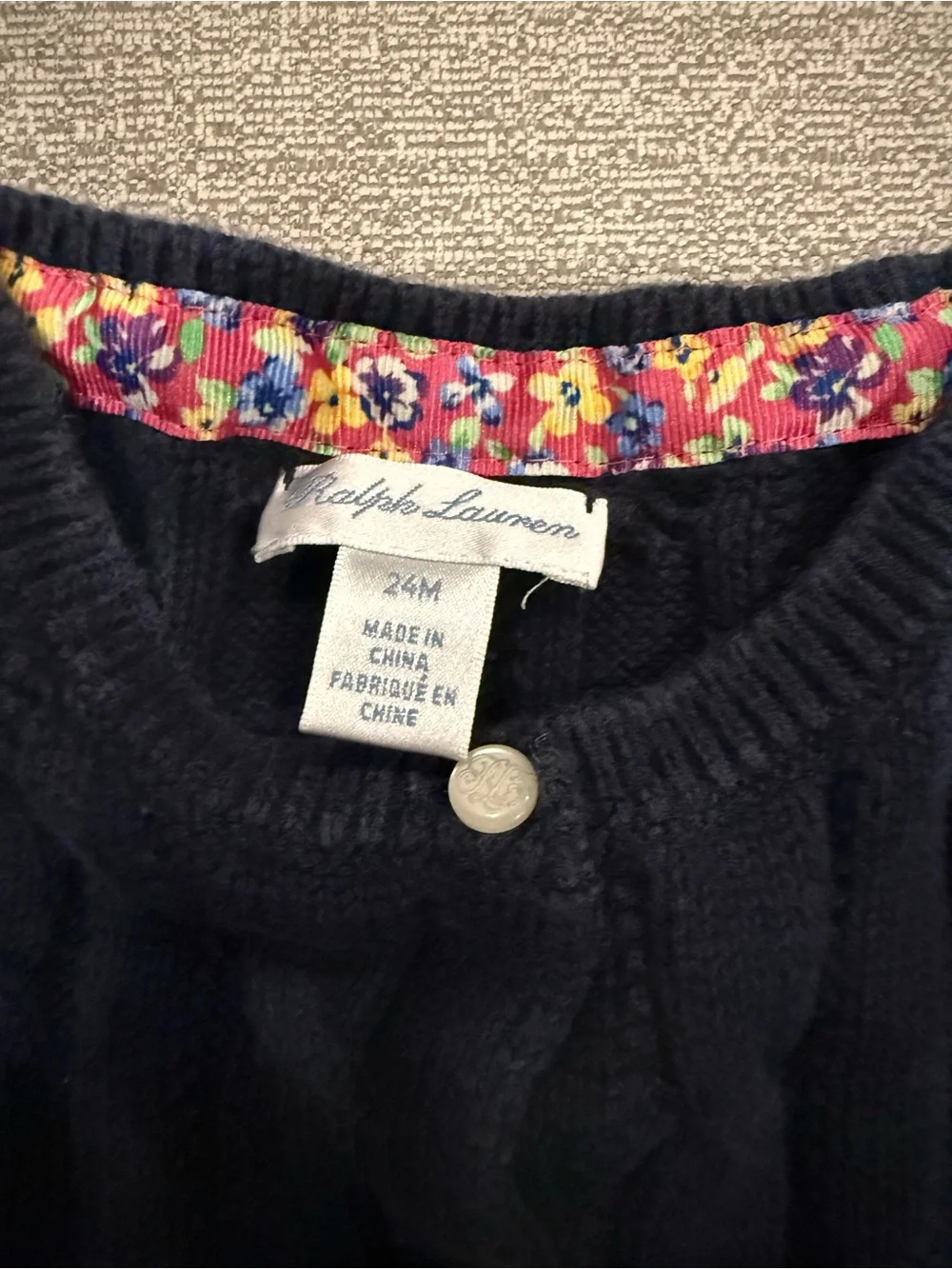 Girls Ralph Lauren Navy Cable-Knit Peplum Cardigan
